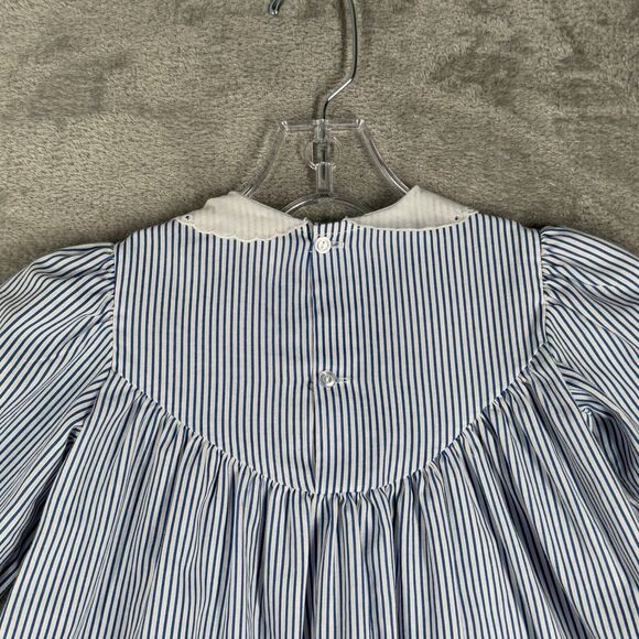 Lightening Bug Dress Girl 2T Blue White Stripe Ruffle A-Line Girly Nautical Boho - Picture 6 of 9